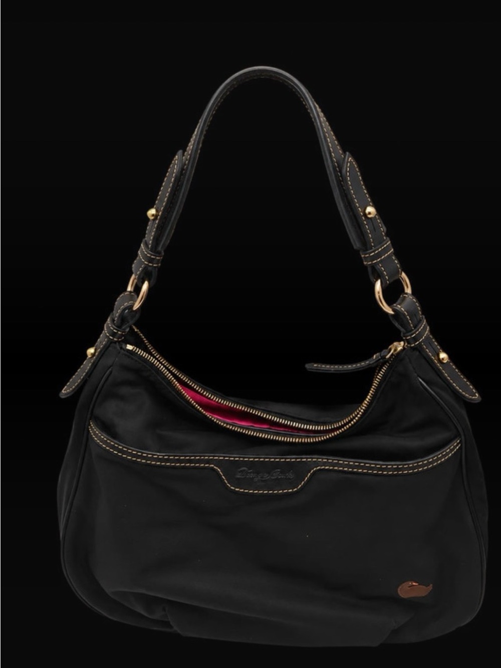 Dooney & Bourke Ericka Nylon Hobo Bag Black Pink Lining Shoulder Purse